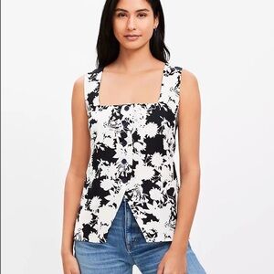 LOFT Black and White Floral Blouse